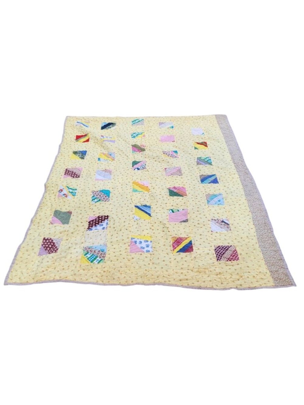 Vintage Handmade Patchwork Quilt with Floral & Geometric Patterns